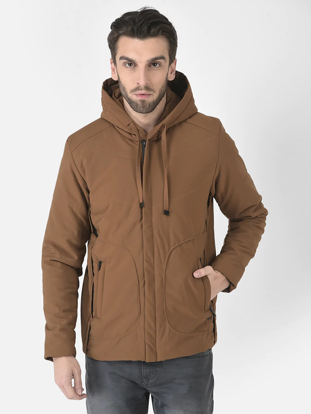  Tan Hooded Light-Padding Jacket