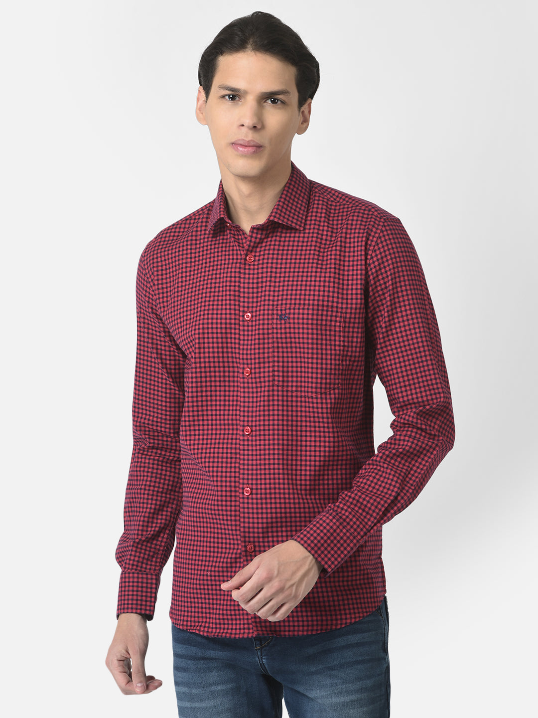 Shirt in Red and Black Gingham Checks