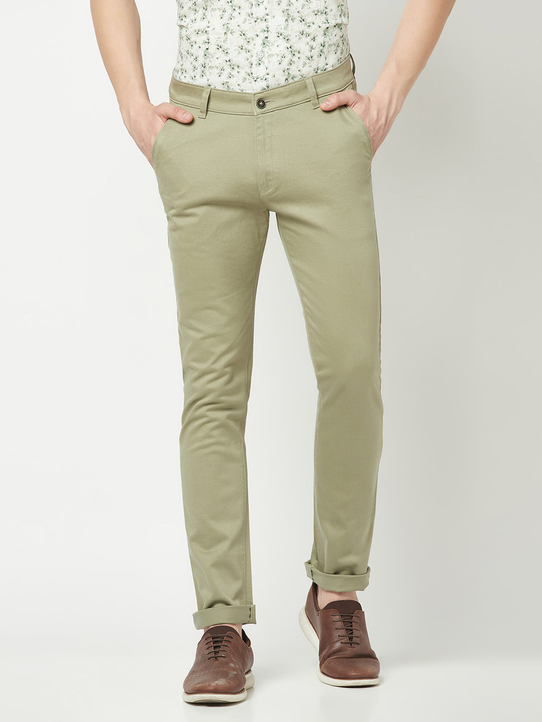 Buy FRATINI Pista Green Mens 4 Pocket Solid Chinos | Shoppers Stop