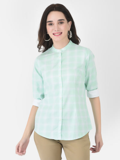 Mint Green Checked Shirt - Women Shirts