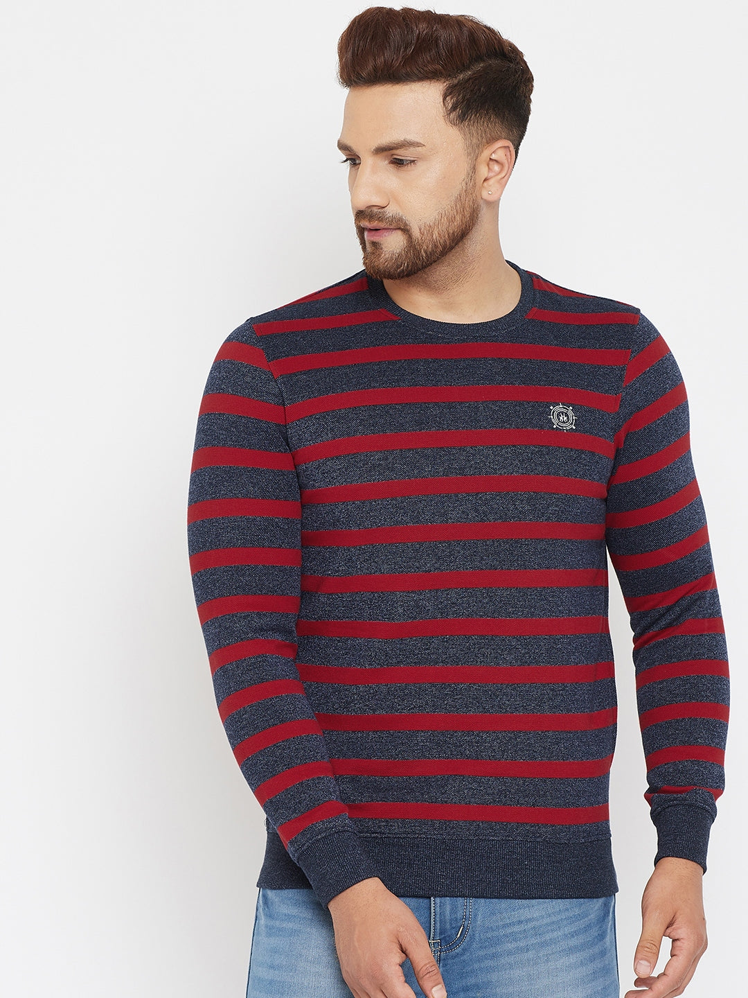 Navy Blue Striped Sweatshirt - Men Sweatshirts