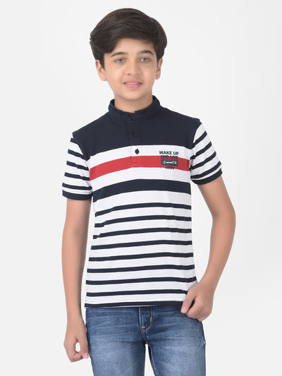 White Striped High Neck T-shirt - Boys T-Shirts