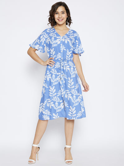 Blue Floral Printed Dress - Women Dresses