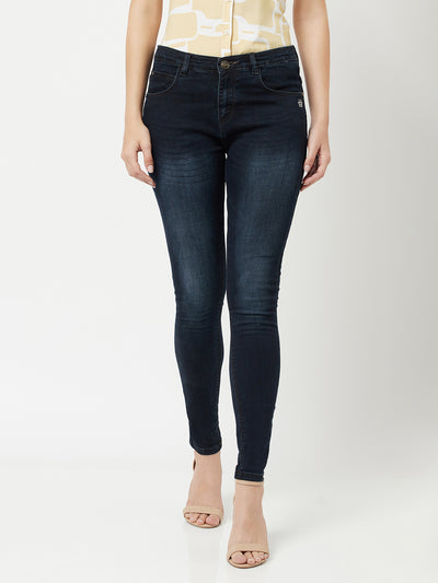 Navy Blue Light Faded Jeans-Women Jeans-Crimsoune Club