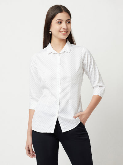 White Printed Shirt-Women Shirts-Crimsoune Club