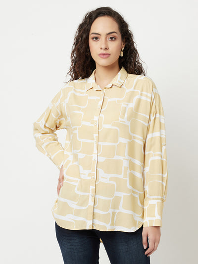 Beige Printed High-Low Shirt-Women Shirts-Crimsoune Club