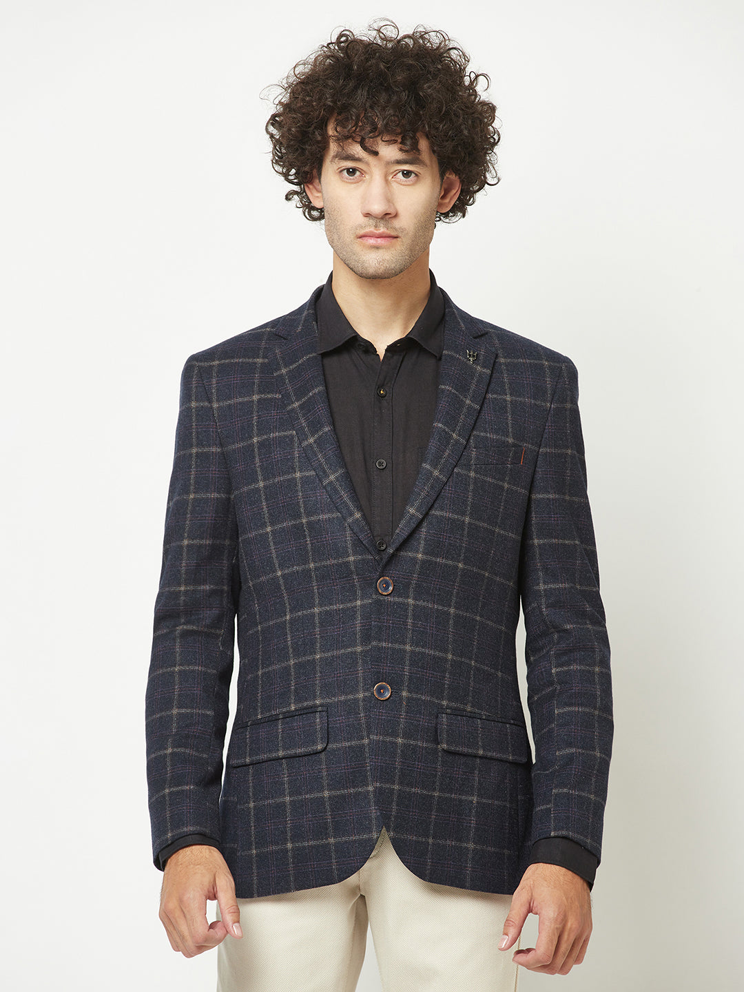 Dark blue checkered blazer hotsell