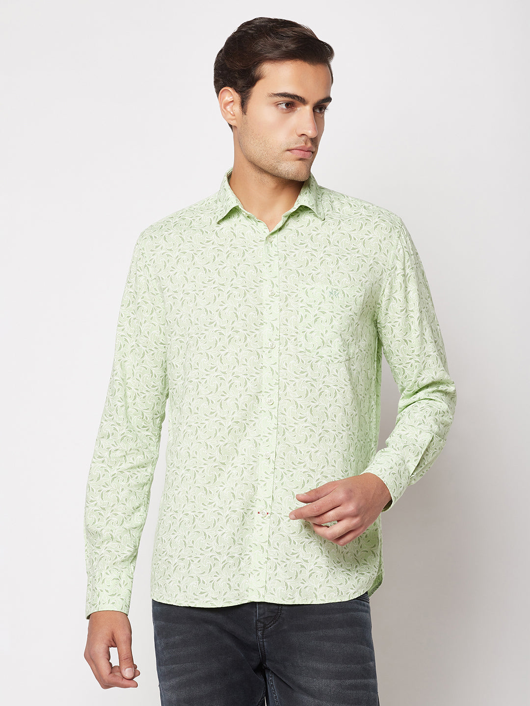  Light Green Motif Print Shirt