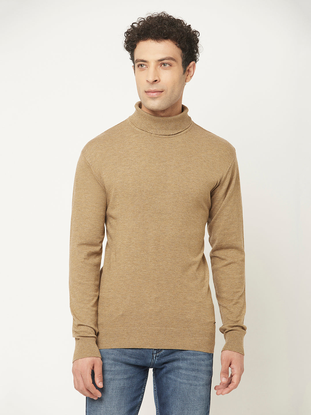 Camel Sweater with Melange Effect-Men Sweaters-Crimsoune Club