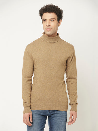 Camel Sweater with Melange Effect-Men Sweaters-Crimsoune Club