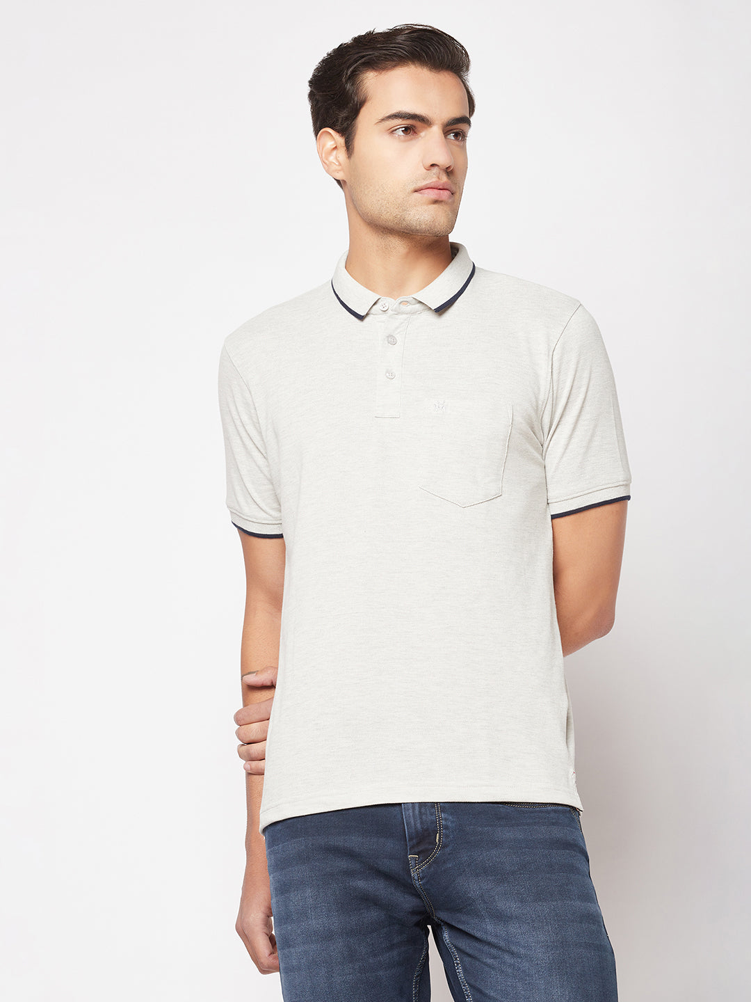  Ecru Melange Minimal Polo T-Shirt