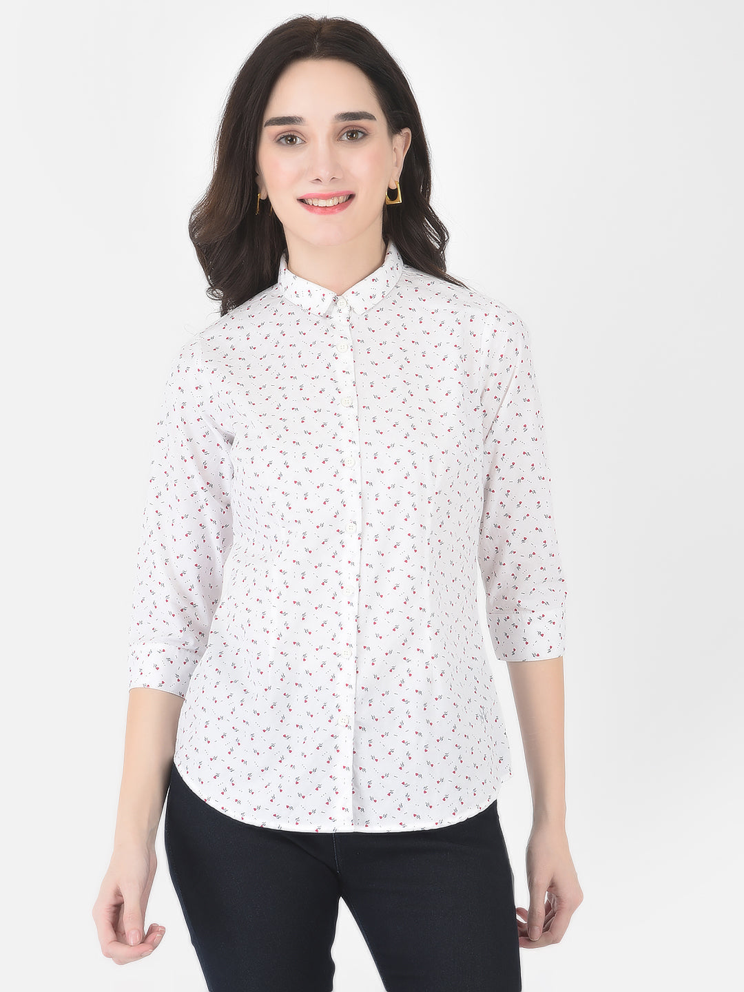 Red Rose Printed Shirt - Women Shirts