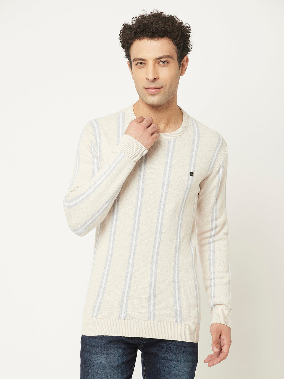 Cream Sweater in Stripes-Men Sweaters-Crimsoune Club