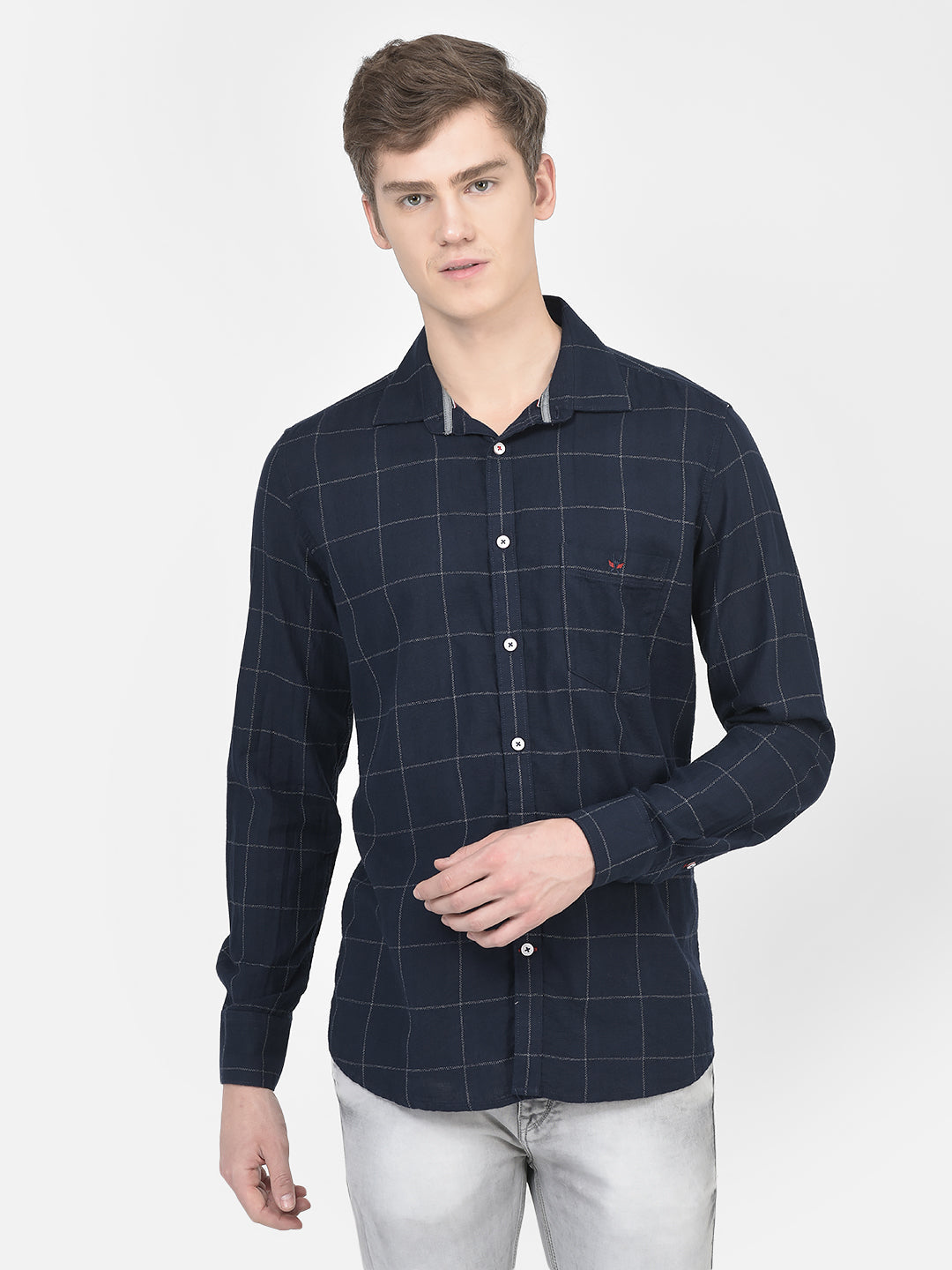  Navy Blue Graph Checked Shirt 