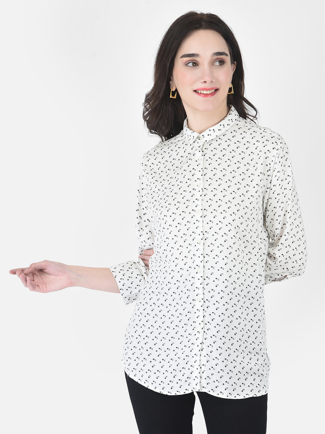 White Printed Button-Down - Women Shirts