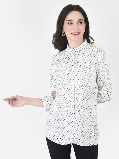 White Printed Button-Down - Women Shirts