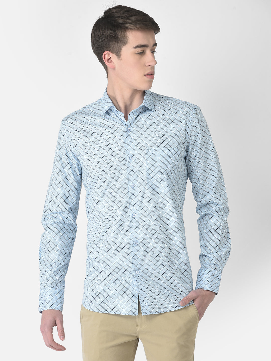  Blue Diagonally Checked Shirt