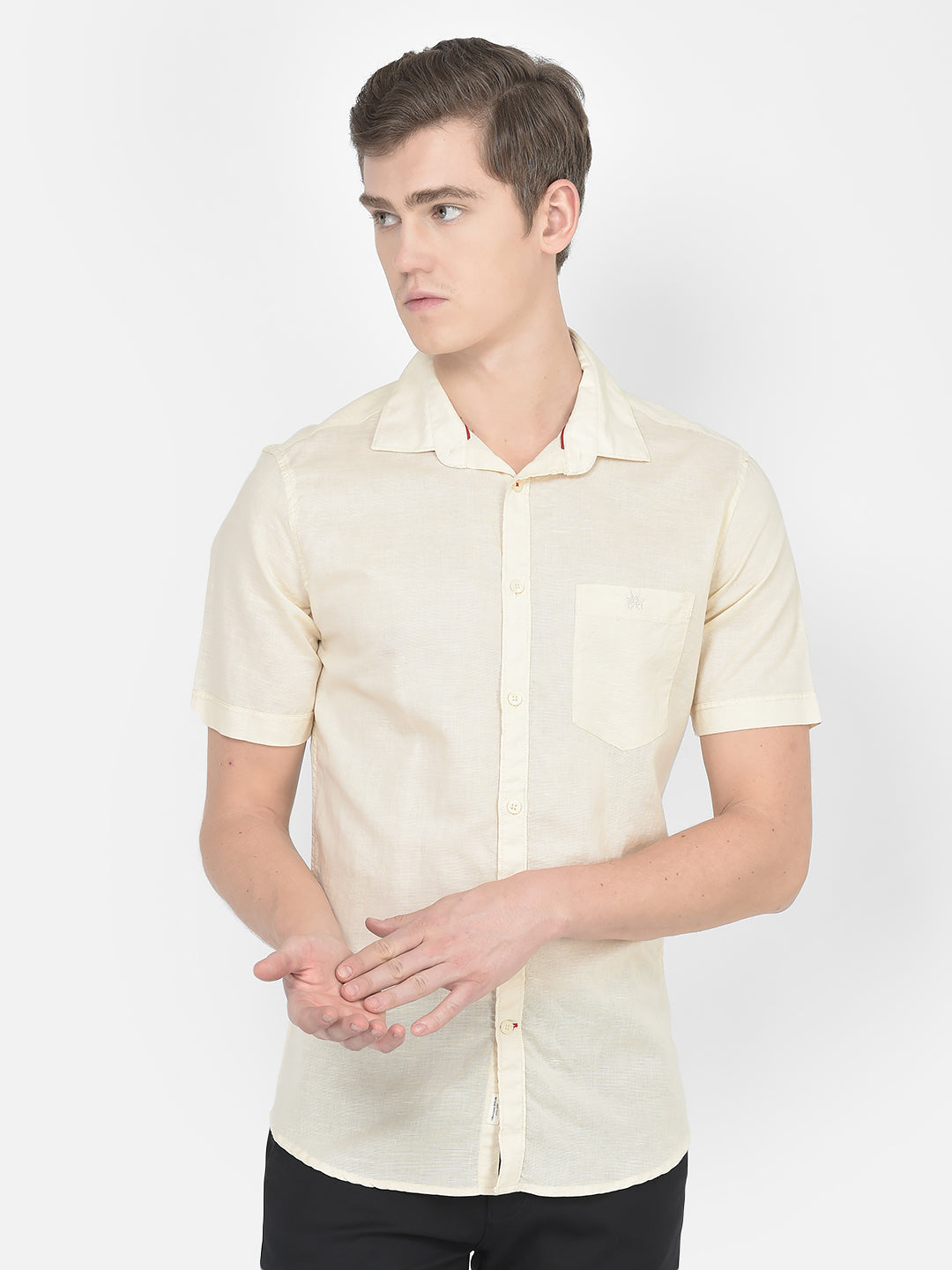  Plain Cream Short-Sleeved Shirt 