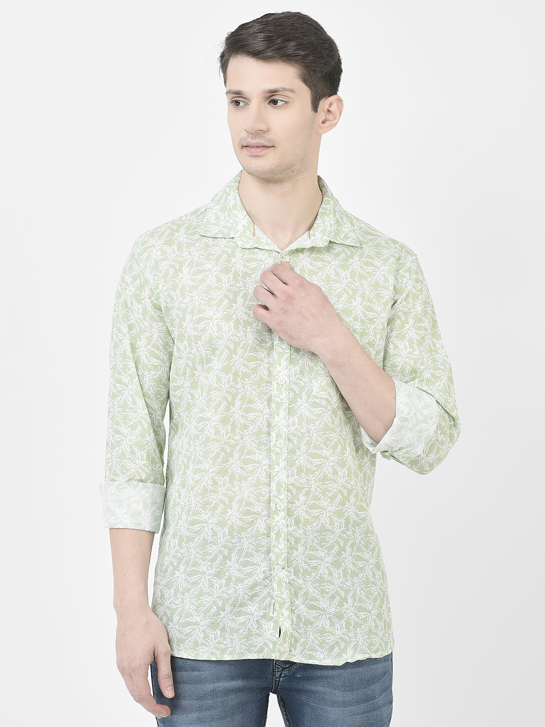  Light Green Floral Print Shirt