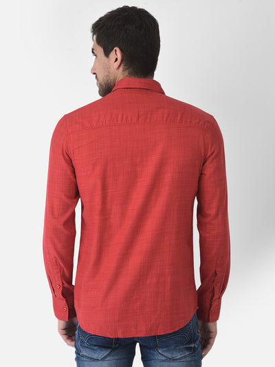 Textured Red Shirt - Men Shirts