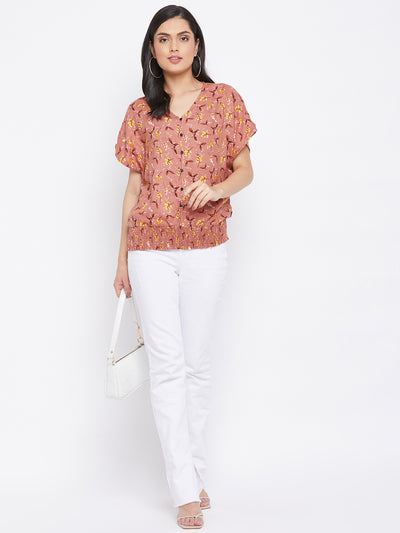 Pink Floral Printed Slim Fit Top - Shirts & Tops