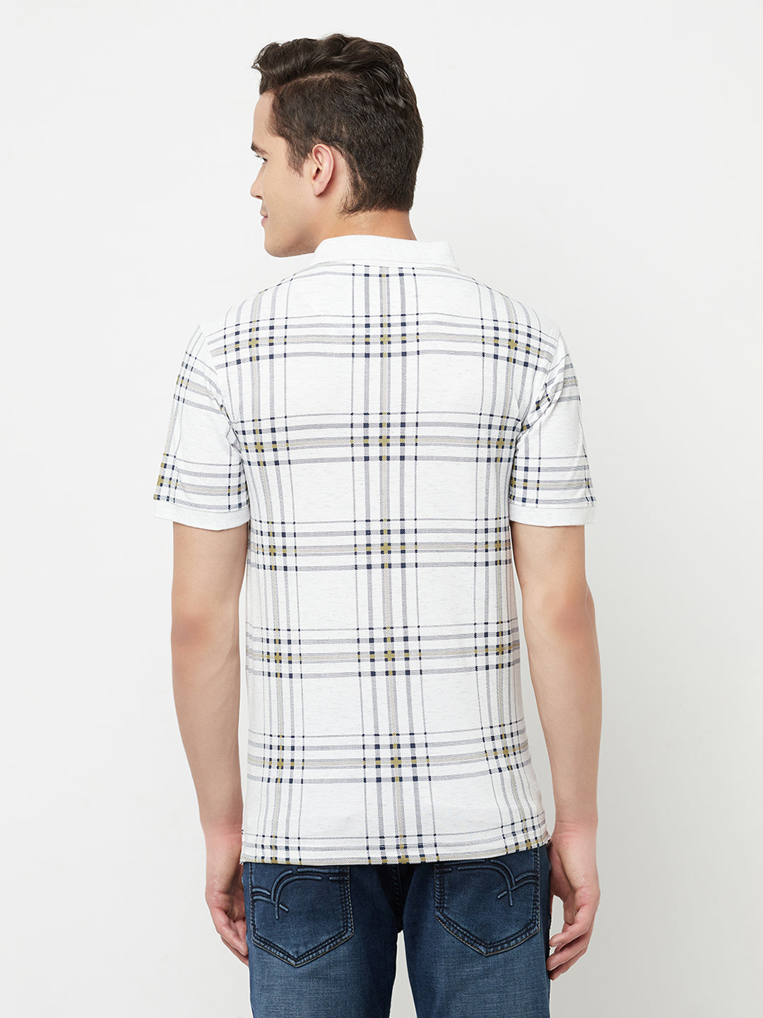 White Checked Polo T-Shirt - Men T-Shirts