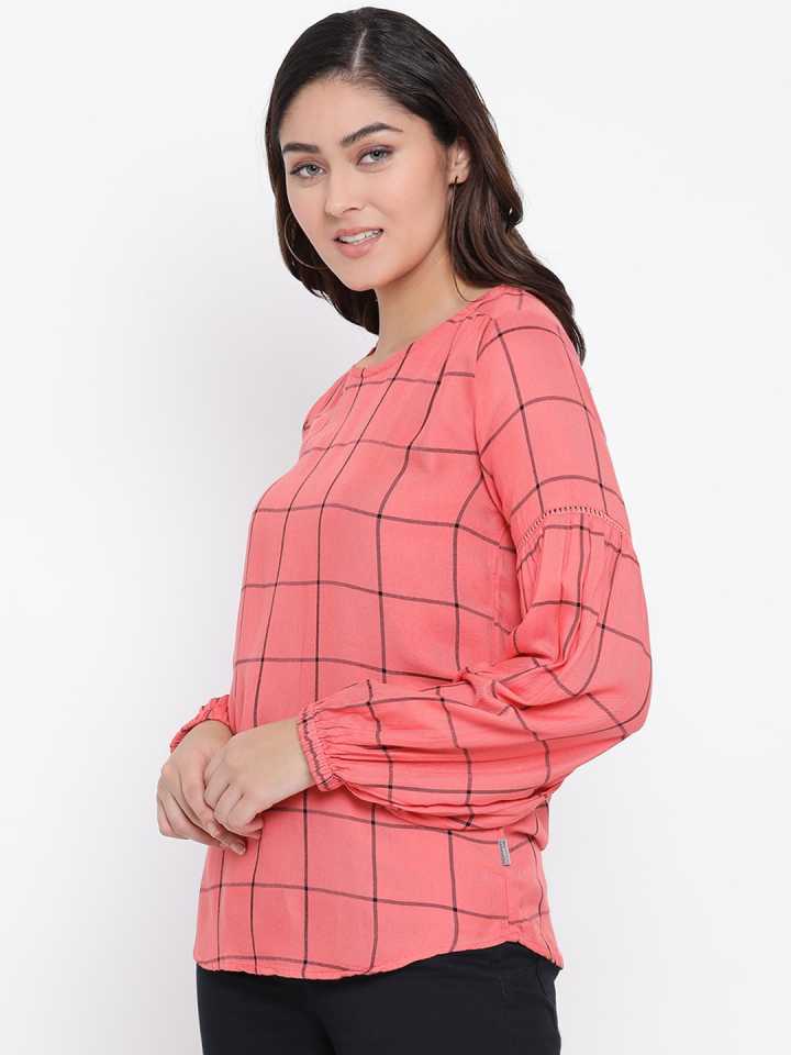 Pink and Black Checked Casual Top - Women Tops