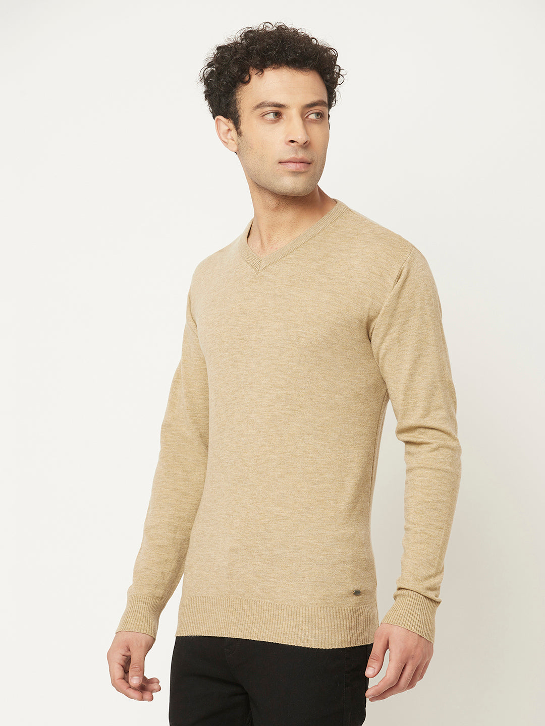 Beige Sweater with Melange Texture-Men Sweaters-Crimsoune Club