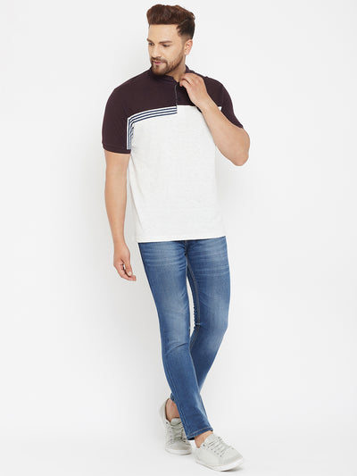 White Colorblocked Mandarin T-Shirt - Men T-Shirts