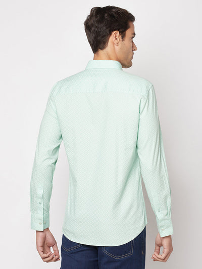  Light Green Geometric Print Shirt