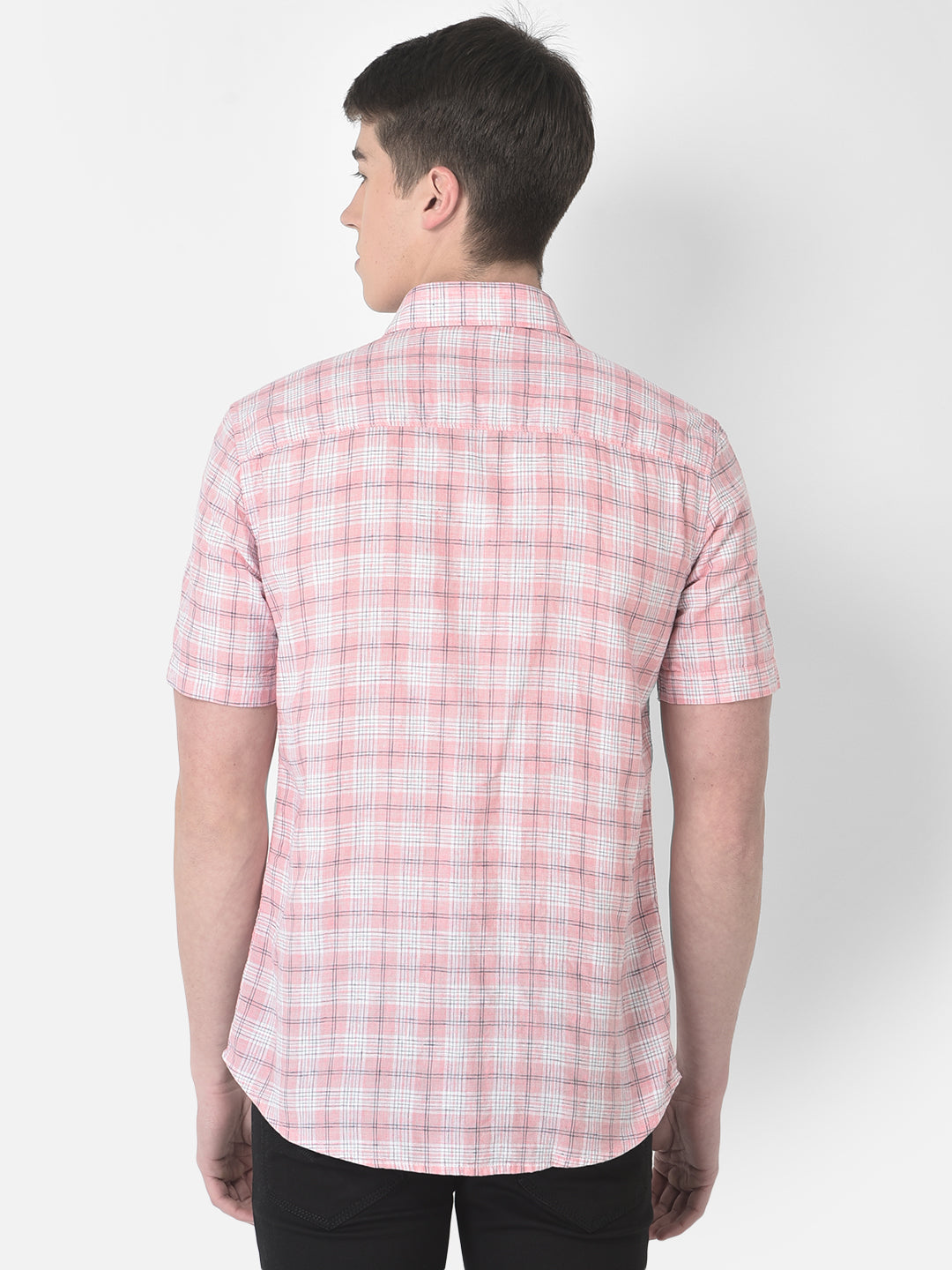  Half-Sleeved Pink Checkered Shirt 