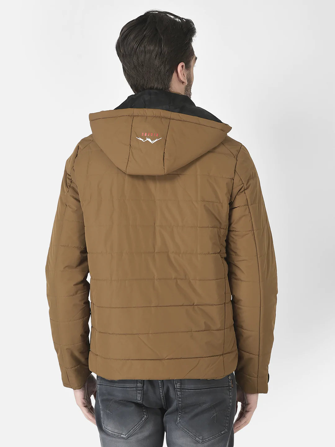  Tan High-Neck Hooded Jacket