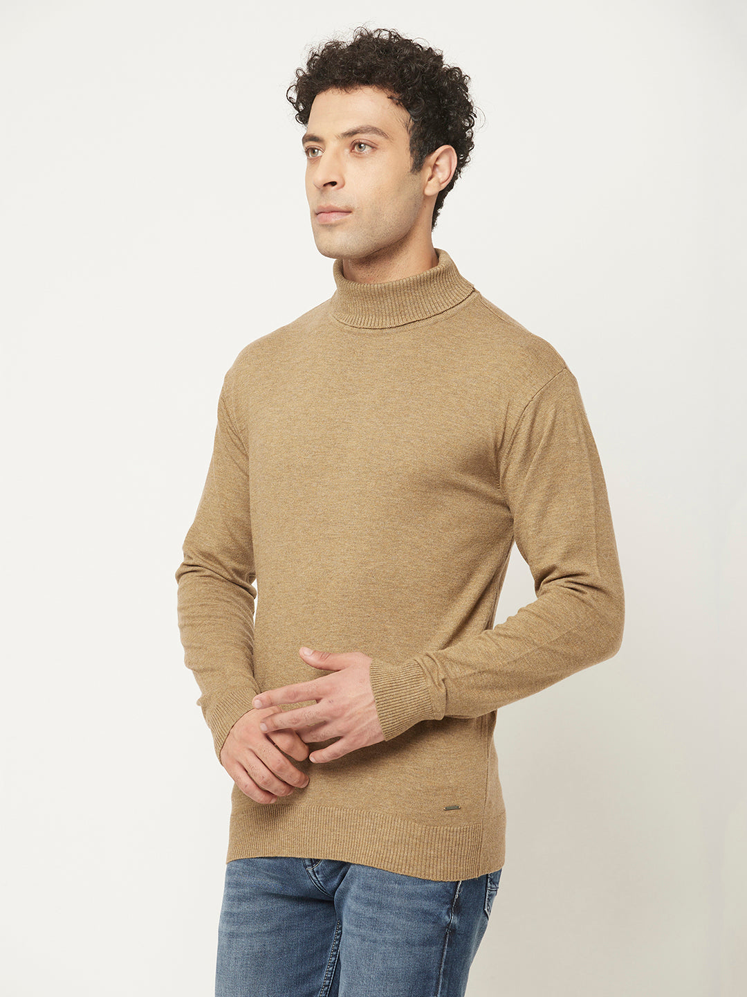 Camel Sweater with Melange Effect-Men Sweaters-Crimsoune Club