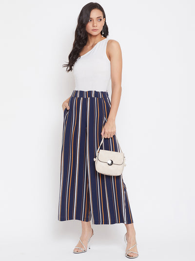 Striped Flared Parallel Trousers - Women Trousers