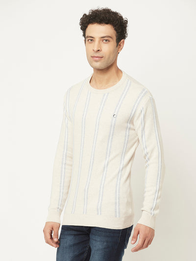 Cream Sweater in Stripes-Men Sweaters-Crimsoune Club