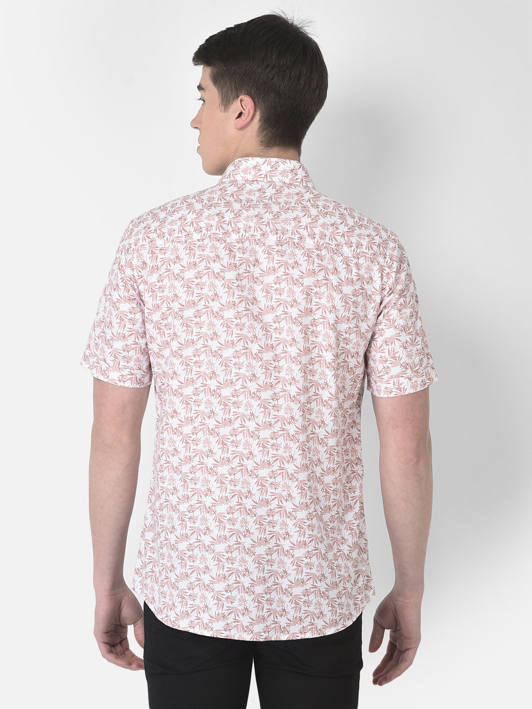  Short-Sleeved Peach Floral Shirt