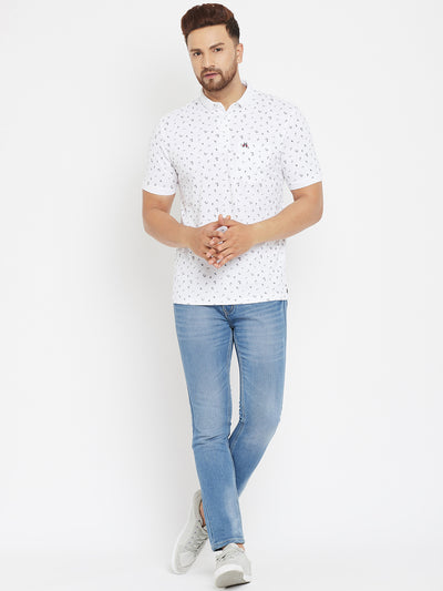 White Printed Polo T-Shirt - Men T-Shirts