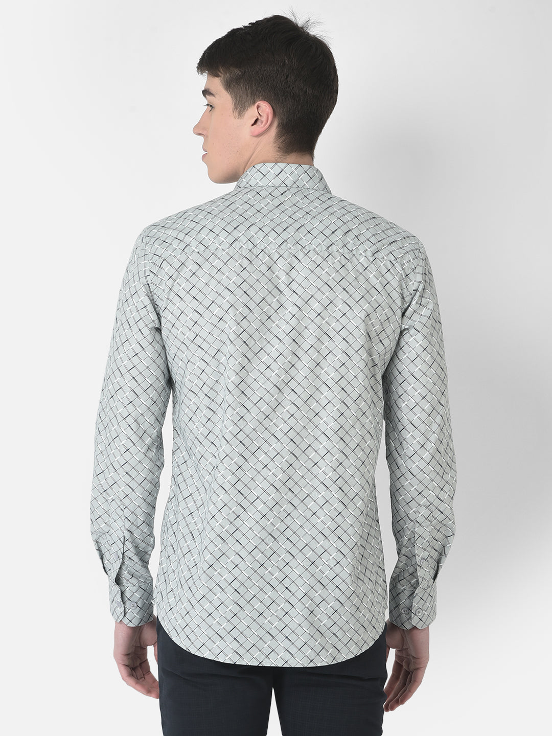  Grey Diagonally Checked Shirt