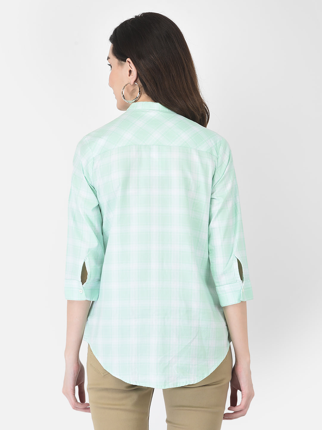 Mint Green Checked Shirt - Women Shirts