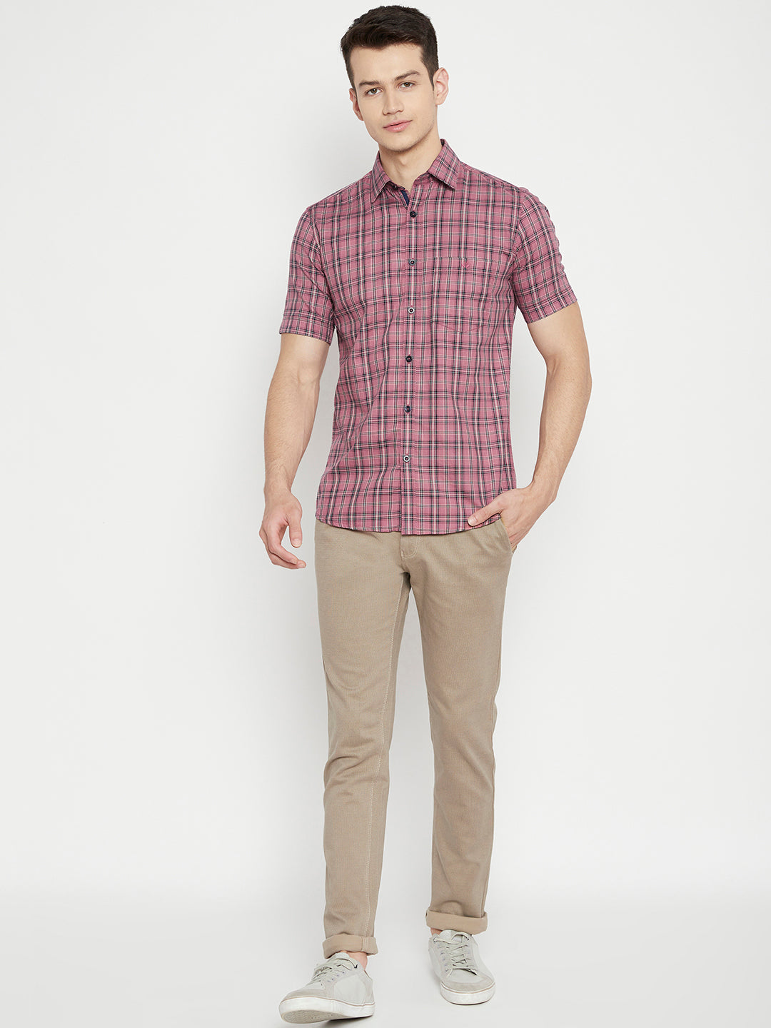 Peach Checked Slim Fit shirt - Men Shirts