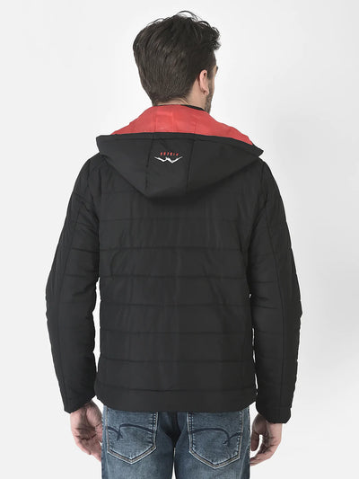  Black High-Neck Hooded Jacket 