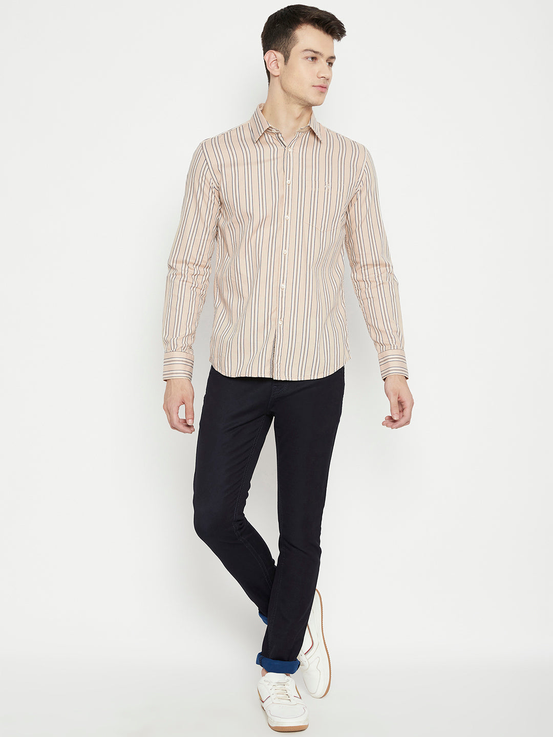 Beige Striped Slim Fit shirt - Men Shirts