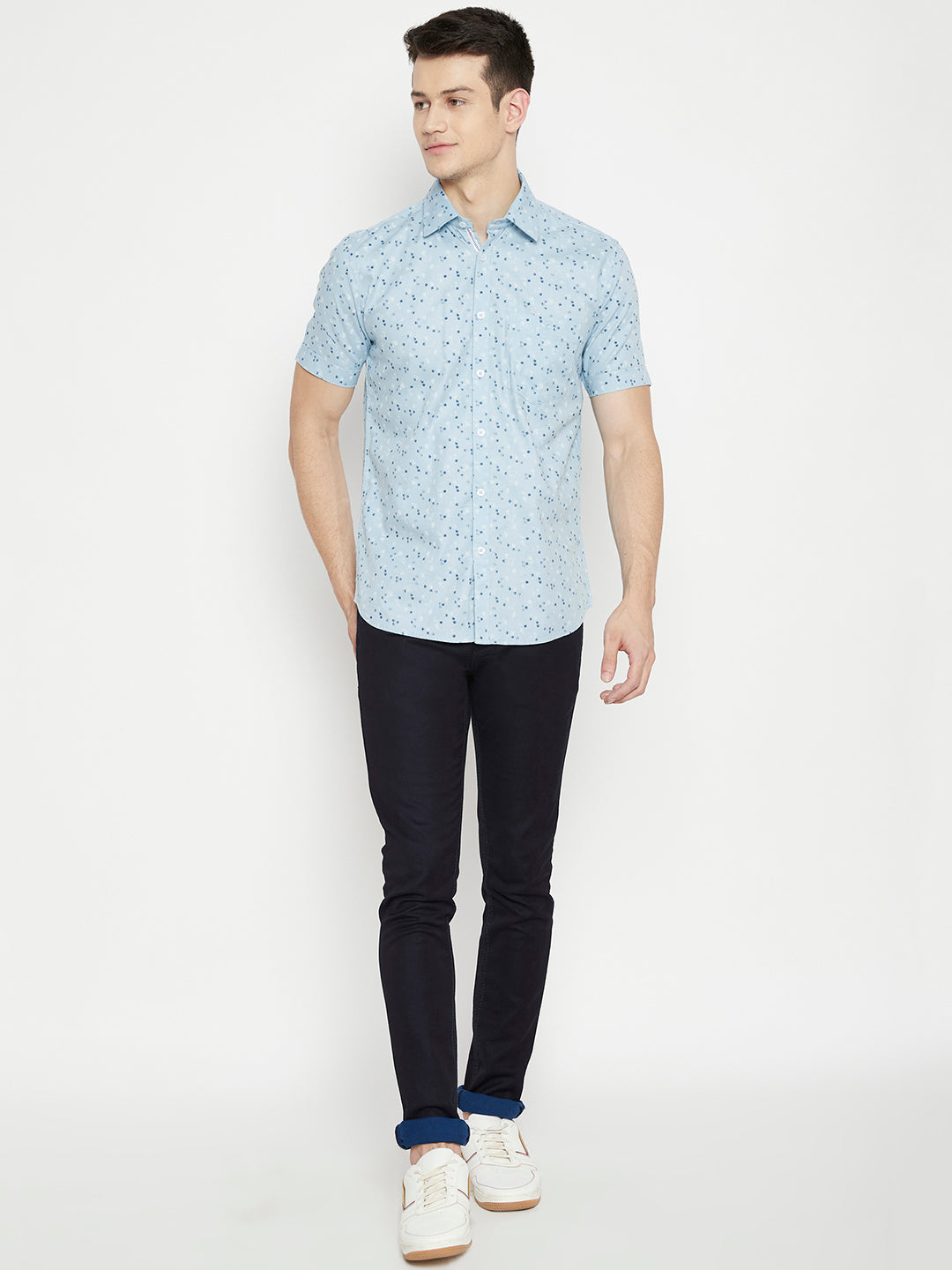 Blue Printed Slim Fit Shirt - Men Shirts