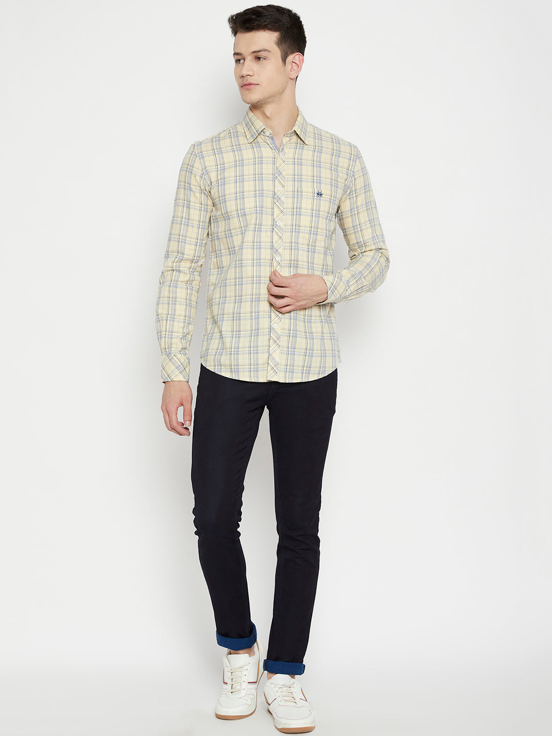 Yellow Checked Slim Fit shirt - Men Shirts