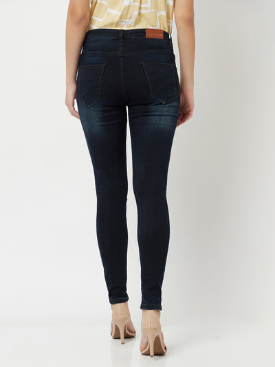 Navy Blue Light Faded Jeans-Women Jeans-Crimsoune Club