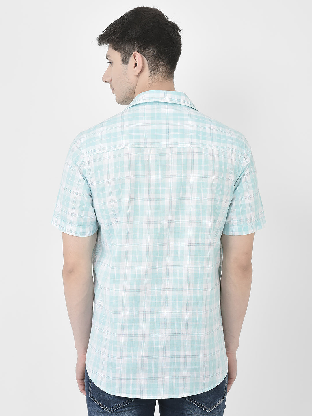  Sky Blue Short-Sleeved Striped Shirt 