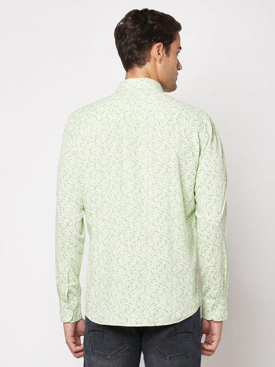  Light Green Motif Print Shirt