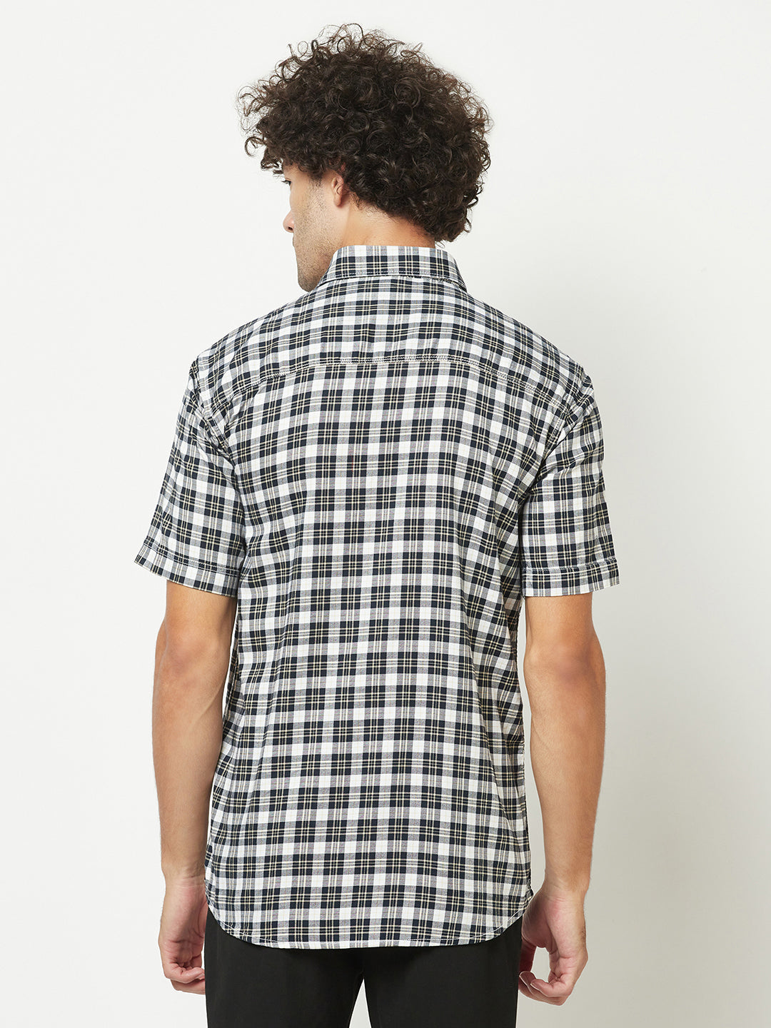  Black Short-Sleeved Checked Shirt