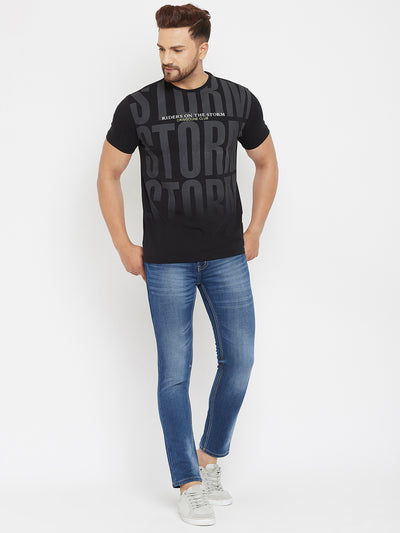 Black Printed Round Neck T-Shirt - Men T-Shirts