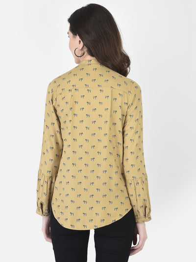 Dark Khaki Printed Shirt-Women Shirts-Crimsoune Club